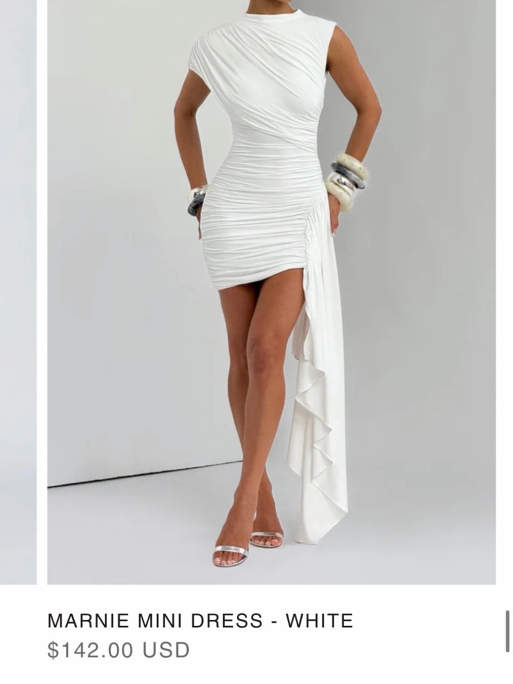 White Asymmetric Ruched Mini Dress